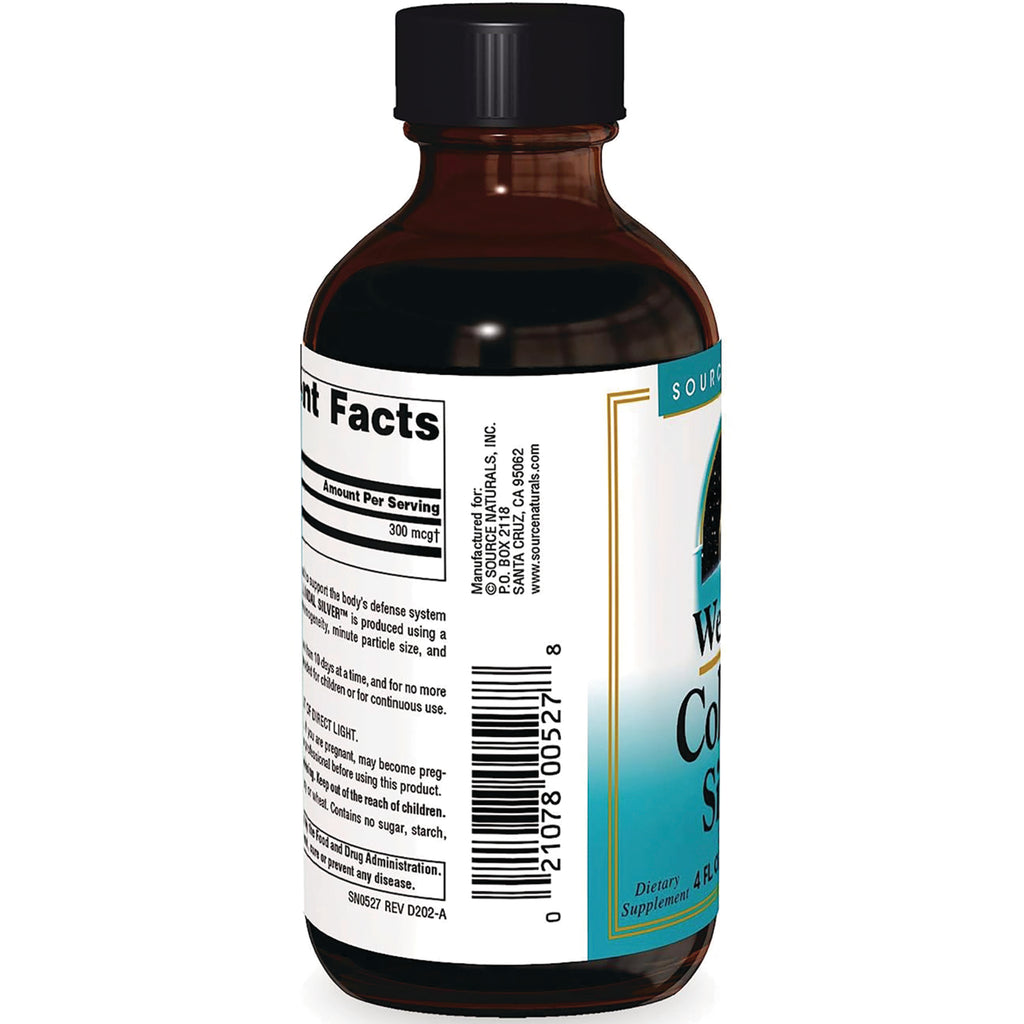 SN272 | Back label with Supplement Facts and barcode on Source Naturals Wellness Colloidal Silver bottle - Thumbnail