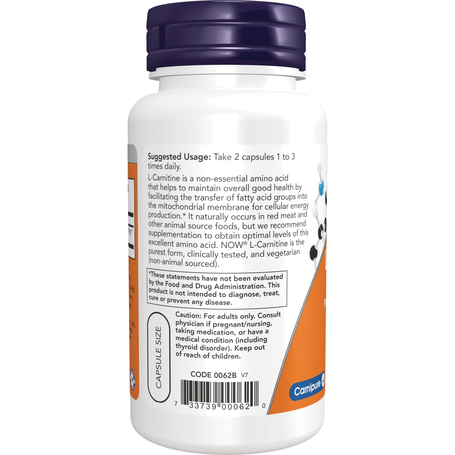 NWF684 | Back label of white supplement bottle showing suggested usage, caution text, and barcode