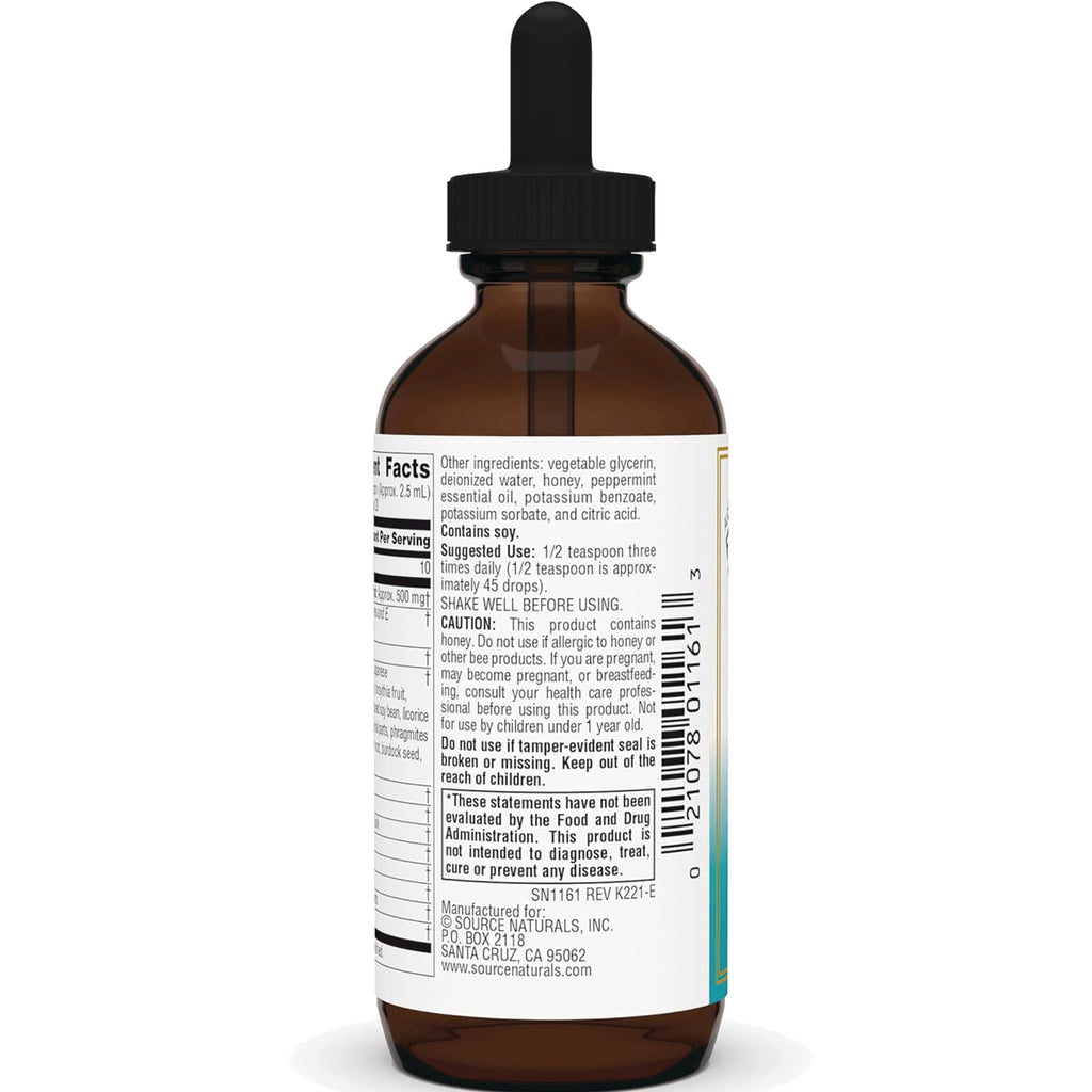 SN407 | Back label of liquid supplement dropper bottle with Supplement Facts, ingredients, suggested use, and caution - Thumbnail