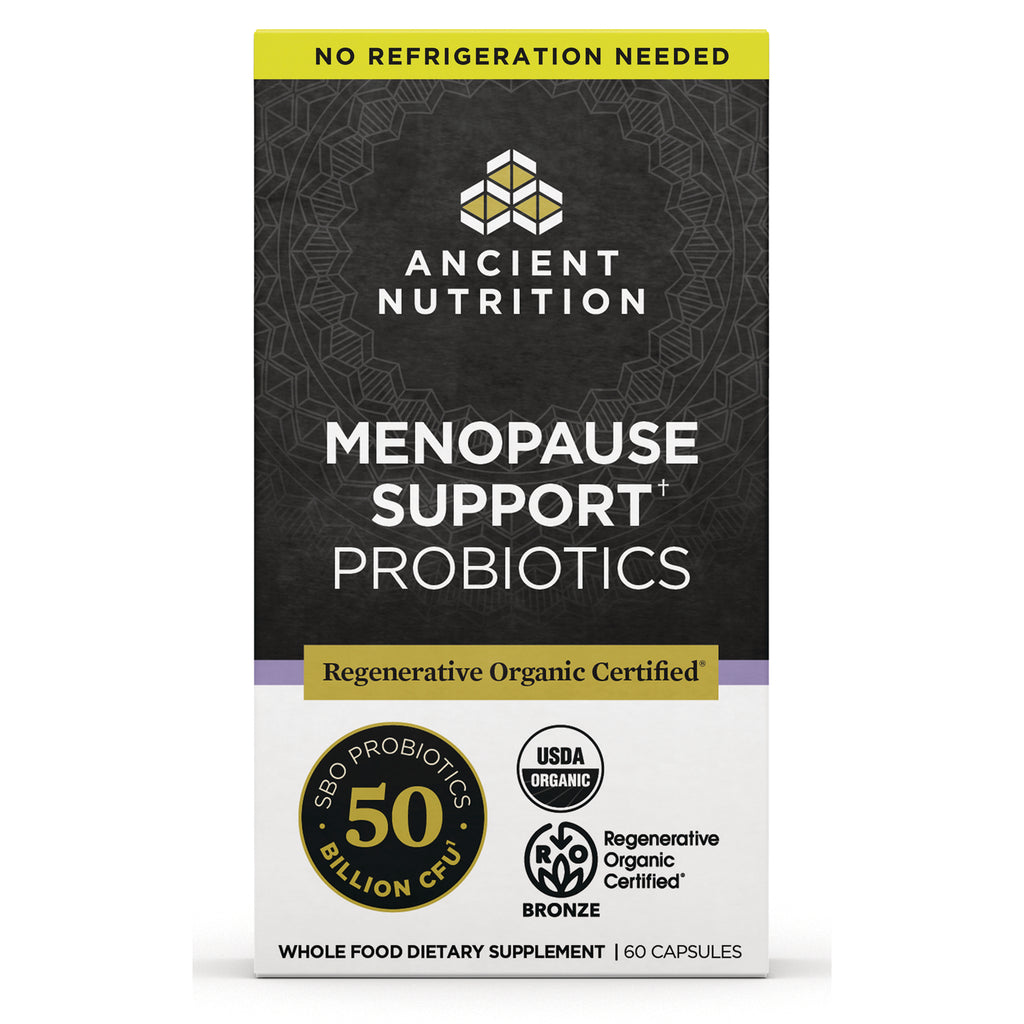 ATN142 | Ancient Nutrition Menopause Support Probiotics front box, 60 capsules, USDA Organic, 50 billion CFU - Thumbnail