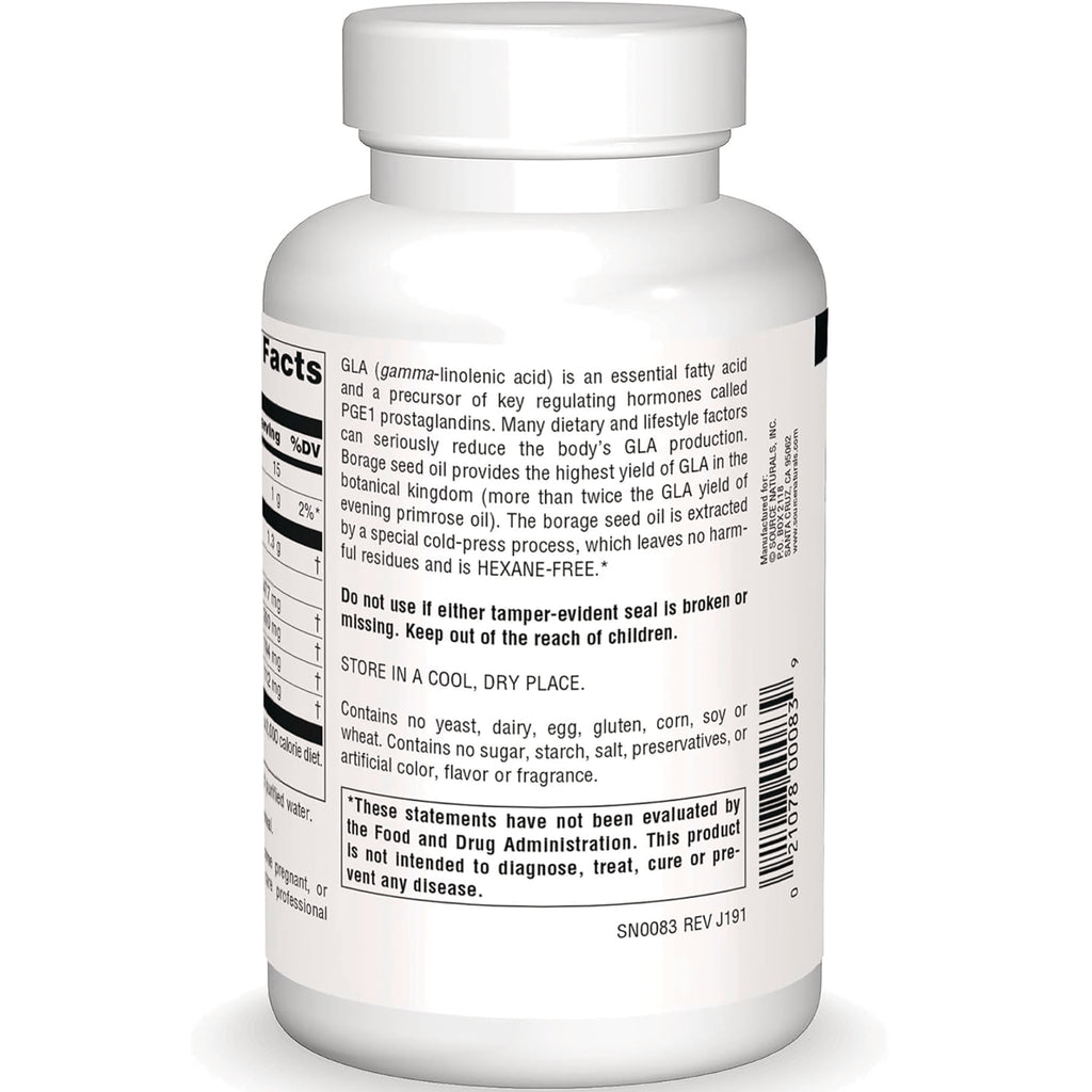 SN249 | Supplement bottle back label with Supplement Facts, GLA description, warnings, and barcode - Thumbnail