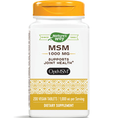 NW830 | Nature's Way MSM 1000 MG dietary supplement bottle, 200 vegan tablets, supports joint health