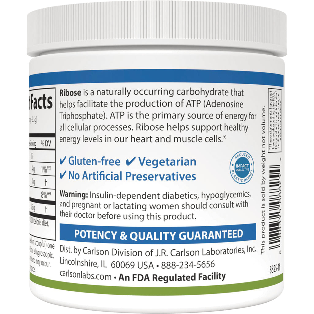 CSN141 | Back label showing ribose description, gluten-free and vegetarian claims, warning text, and potency & quality guaranteed banner - Thumbnail