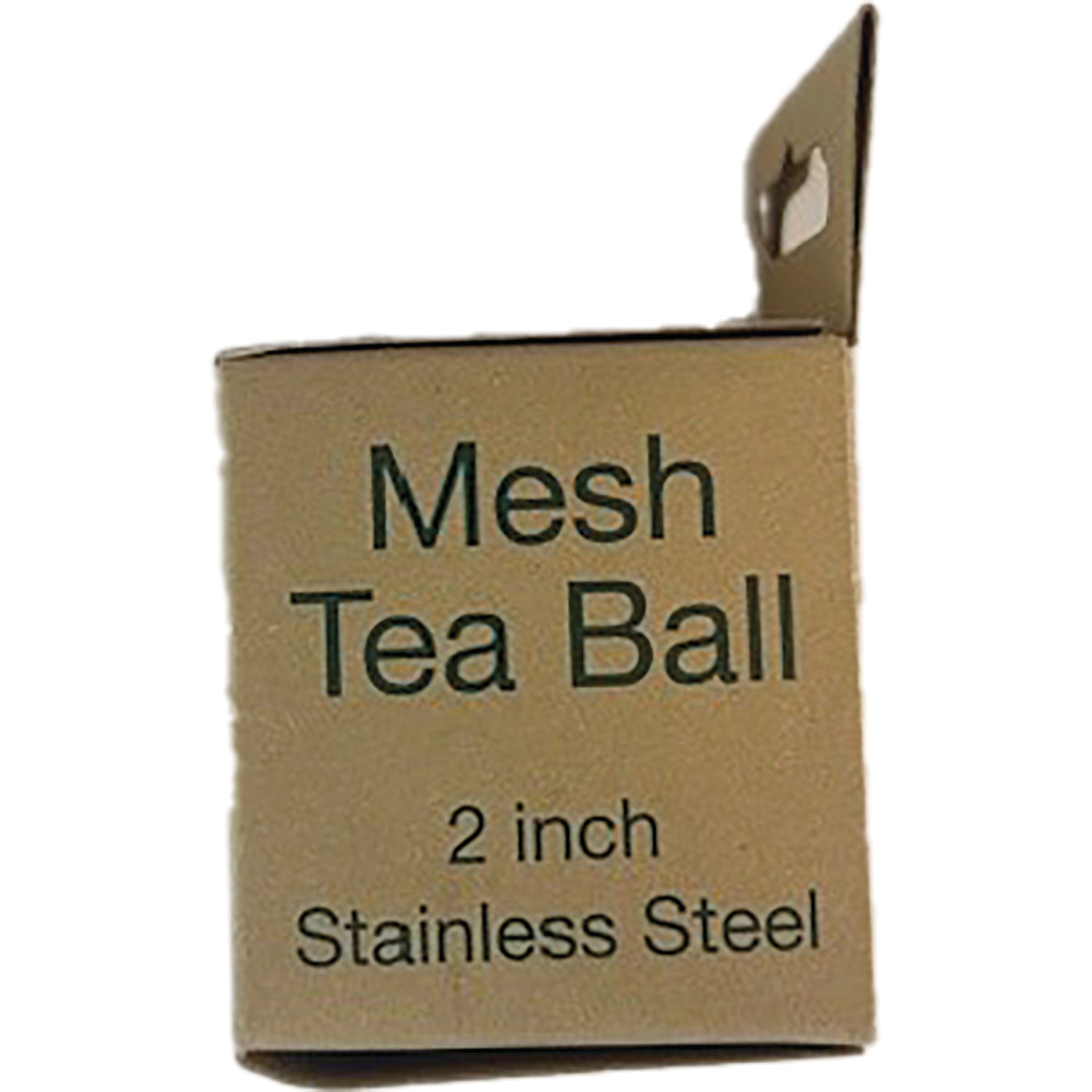 FNP044 | back of cardboard box labeled Mesh Tea Ball 2 inch Stainless Steel