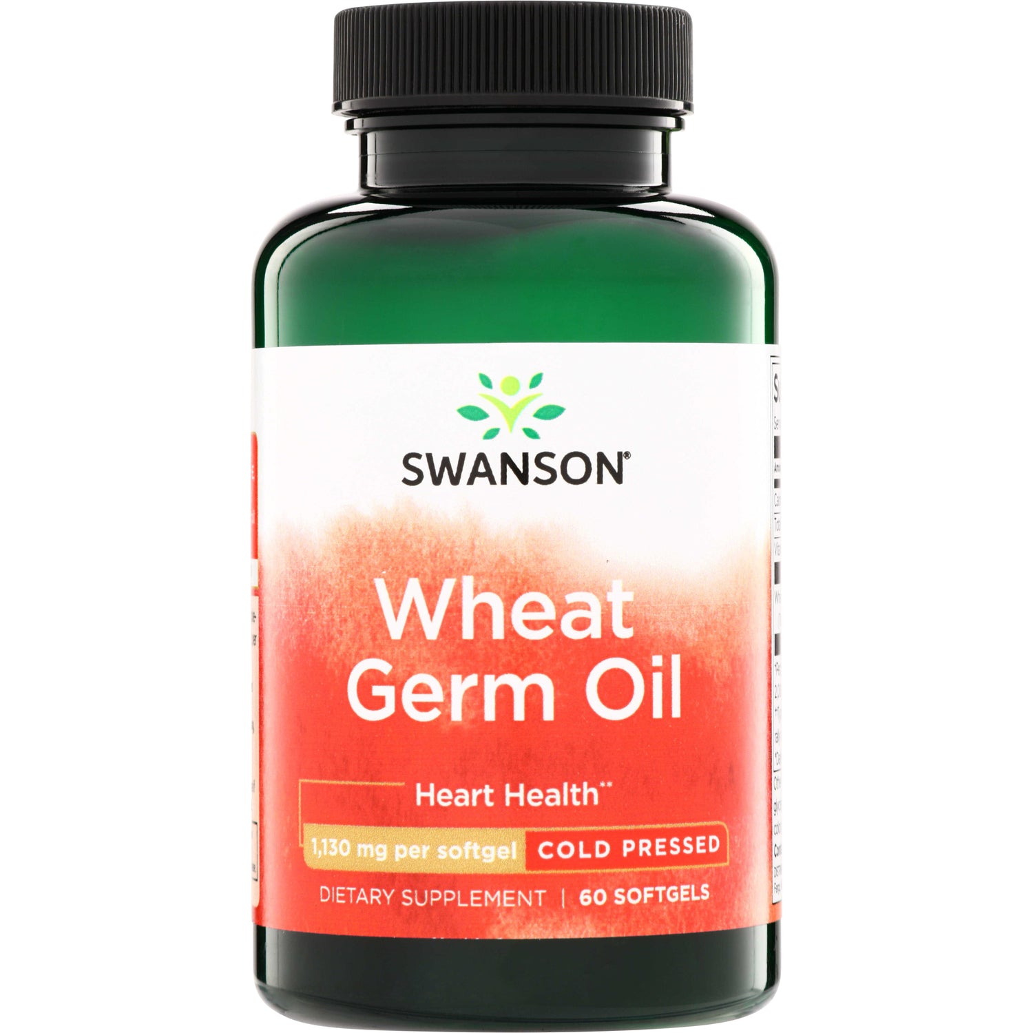 SWE046 | Swanson Wheat Germ Oil supplement bottle, Heart Health, 1,130 mg per softgel, cold pressed, 60 softgels
