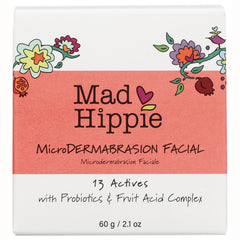 HIP013 | Mad Hippie MicroDERMABRASION FACIAL box front, coral and white packaging with floral accents, 60 g / 2.1 oz