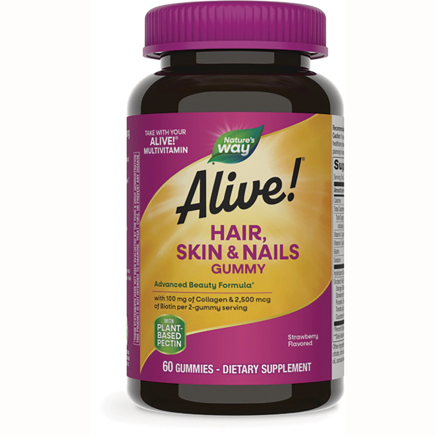 NW976 | Alive! Hair, Skin & Nails gummy bottle 60 gummies strawberry flavored dietary supplement