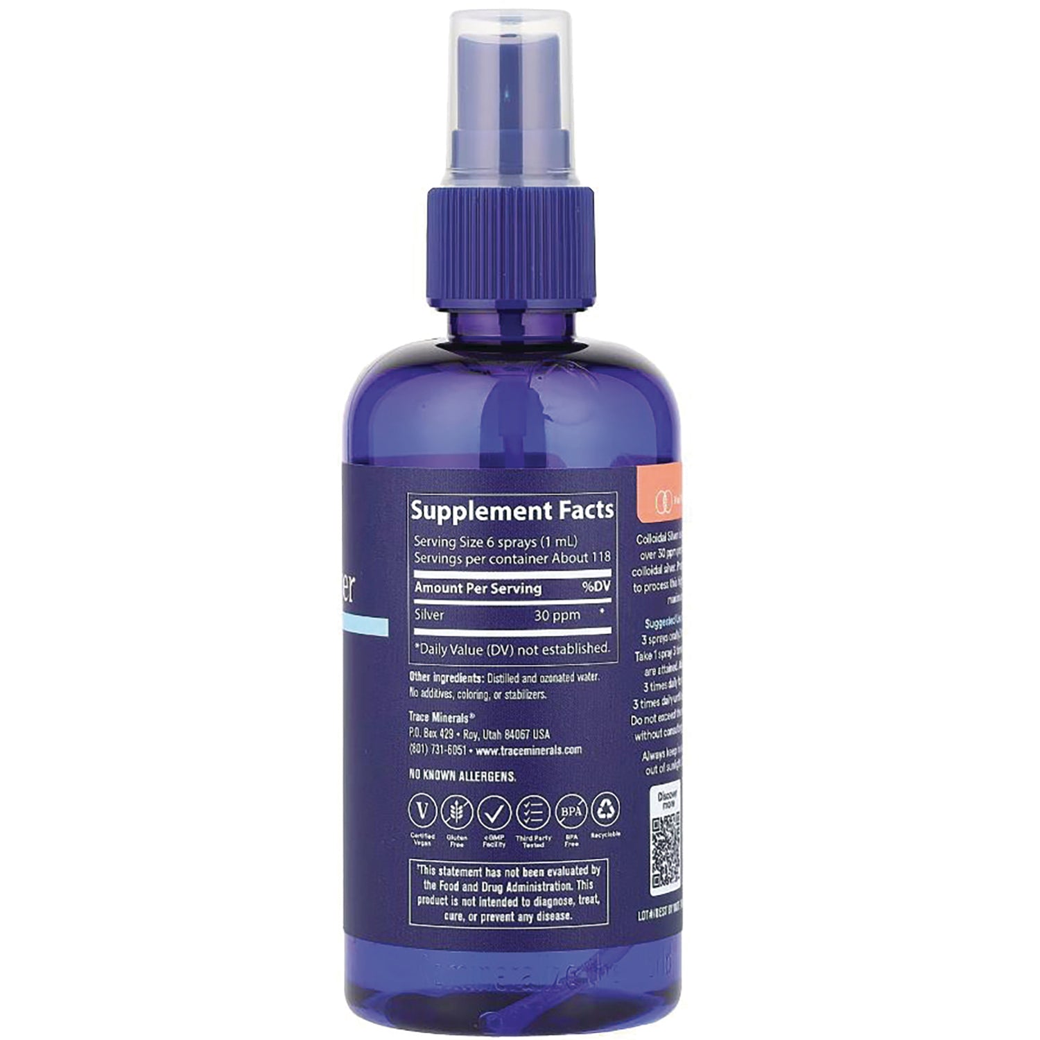 TM097 | Back of blue spray bottle with Supplement Facts panel and ingredients