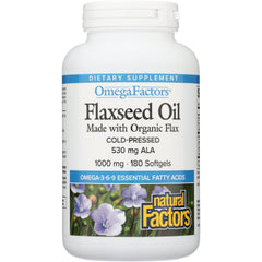 NFC156 | OmegaFactors Flaxseed Oil bottle, cold-pressed organic flax, 1000 mg 180 softgels