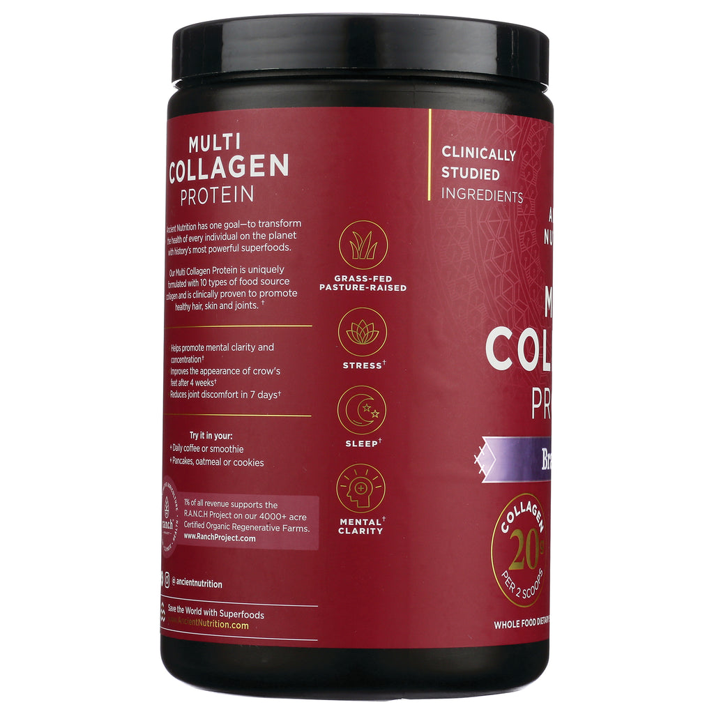 ATN093 | red Multi Collagen Protein jar back panel with ingredient icons for grass-fed, stress, sleep and mental clarity - Thumbnail