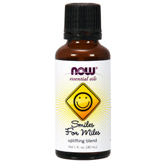 NWF1283 | NOW essential oils Smiles For Miles uplifting blend 1 fl oz amber bottle with black cap