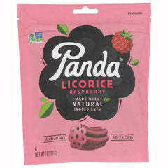 PND002 | Pink front pouch of Panda Licorice Raspberry showing made with natural ingredients and vegan & fat free