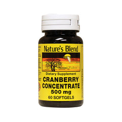 NAB098 | Nature's Blend Cranberry Concentrate 500 mg bottle with 60 softgels front view