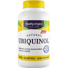 HRG034 | Healthy Origins Natural Ubiquinol 100 mg bottle, 150 softgels dietary supplement front label