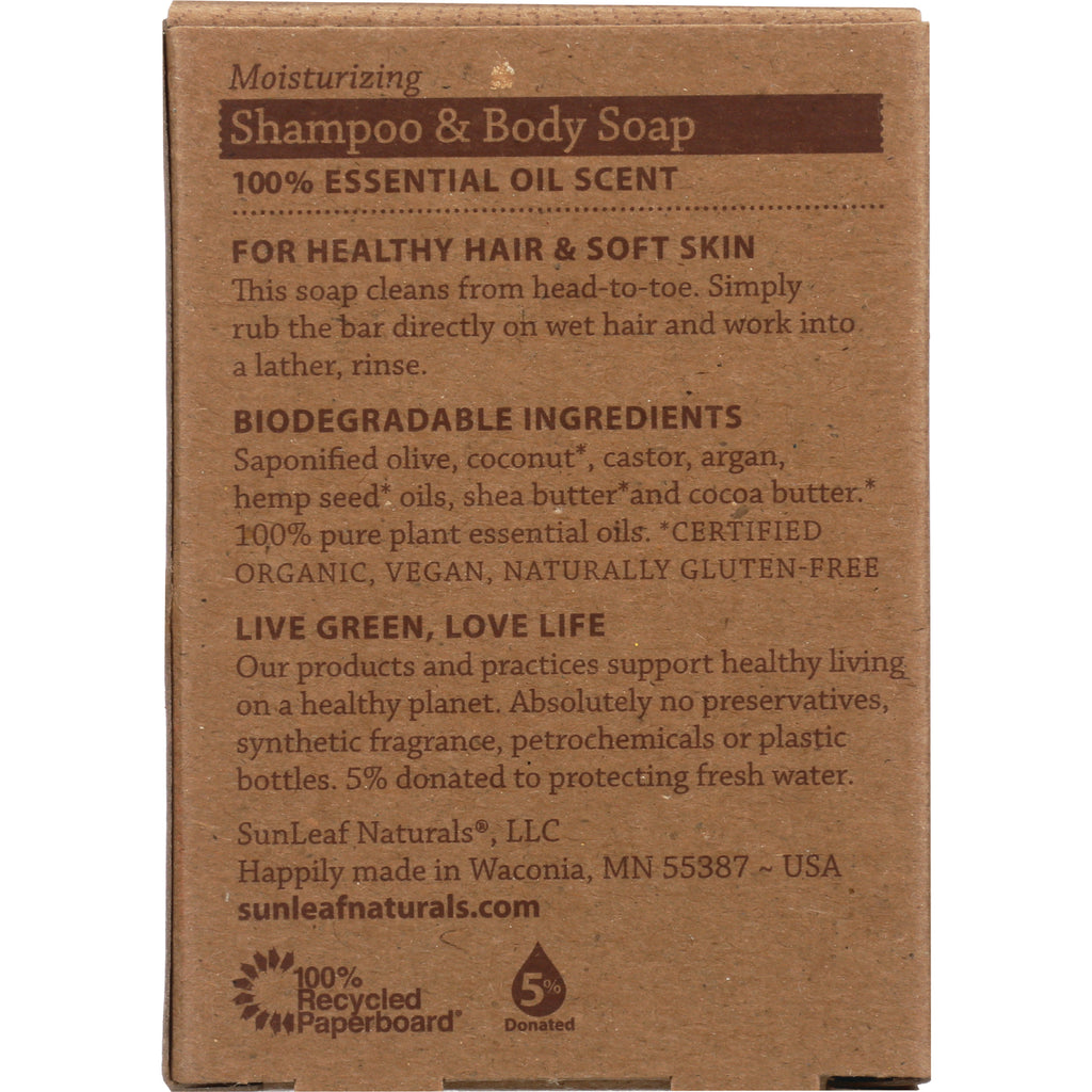 SLN005 | back of brown cardboard Shampoo & Body Soap box showing ingredients, biodegradable claims and company information - Thumbnail