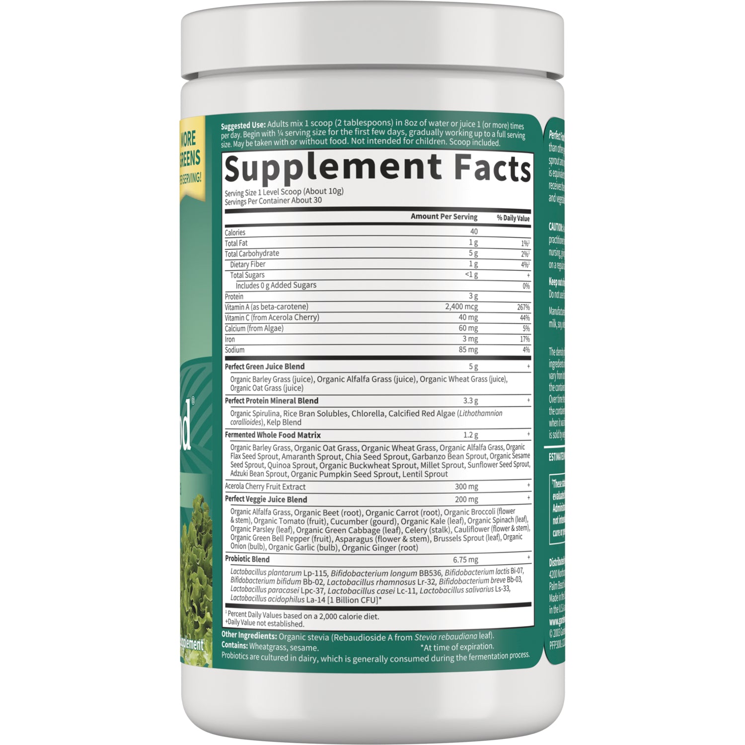 GLF002 | back label displaying Supplement Facts nutrition panel and ingredient list on white supplement jar