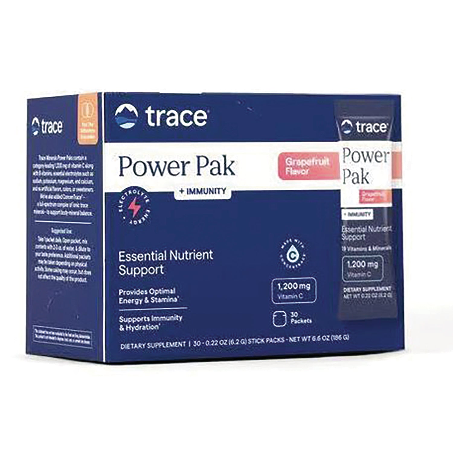 TM014 | Trace Power Pak + Immunity, Grapefruit Flavor, 30 packets, 1,200 mg Vitamin C box front