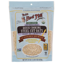 BOB315 | Bob's Red Mill organic quick cooking steel cut oats bag front with clear window showing oats