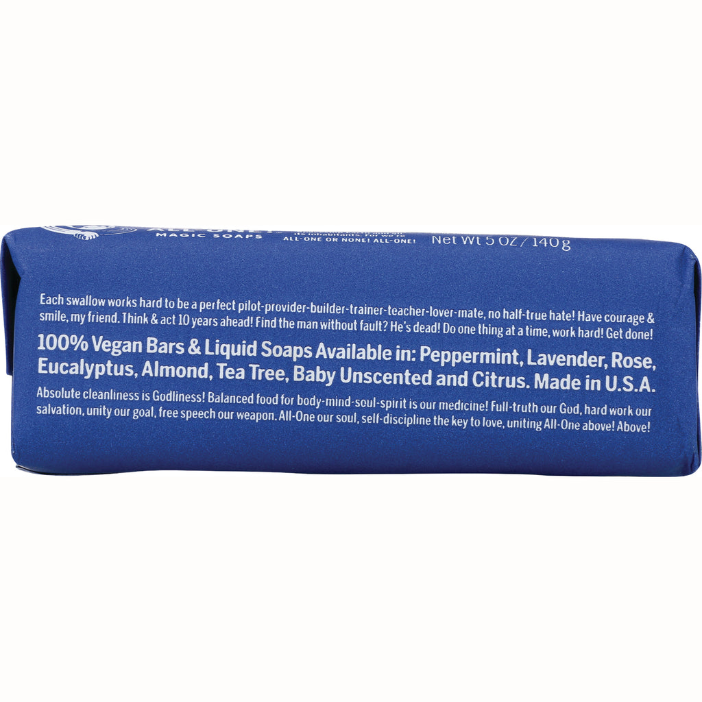 DRB004 | Blue soap wrapper back showing white text 100% Vegan Bars & Liquid Soaps available in Peppermint, Lavender, Rose, Eucalyptus, Almond, Tea Tree, Baby Unscented and Citrus - Thumbnail