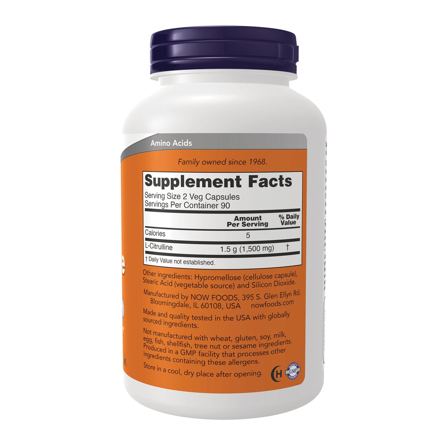 NWF830 | Back of white supplement bottle showing Supplement Facts panel, serving size and ingredient text