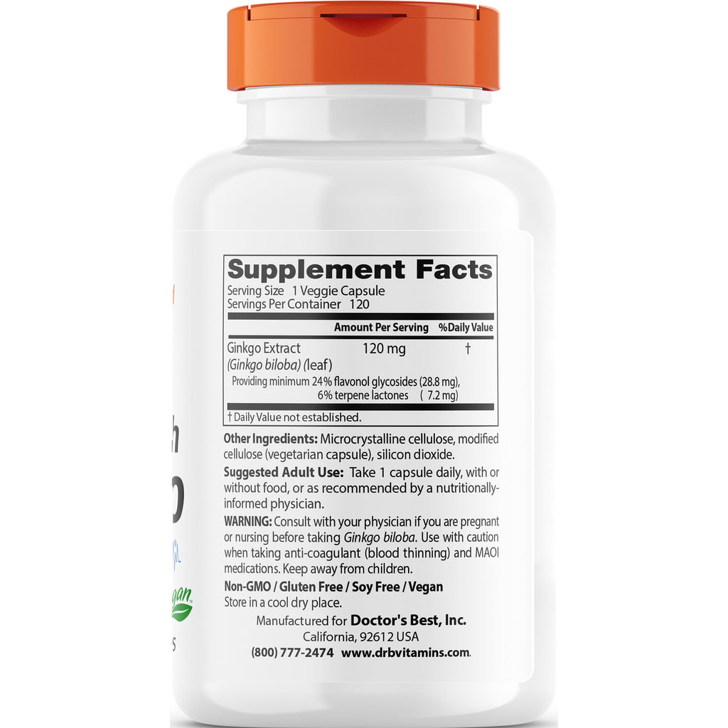 DB108 | back label showing Supplement Facts panel with Ginkgo Extract 120 mg, ingredients and warnings - Thumbnail