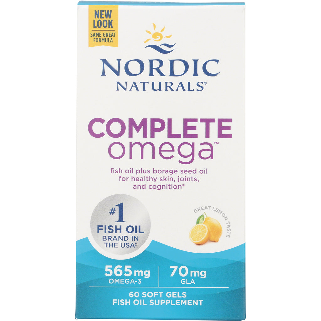 NRN015 | Nordic Naturals Complete Omega fish oil plus borage seed oil box, 60 soft gels, 565 mg omega-3, lemon - Thumbnail
