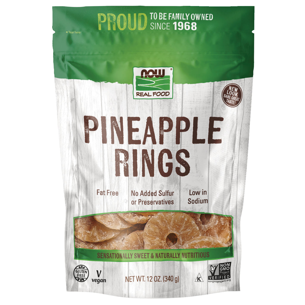 NWF1413 | NOW Real Food pineapple rings front pouch with clear window showing dried rings, 12 oz - Thumbnail