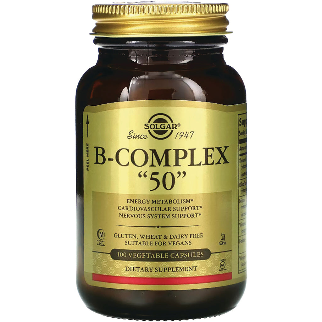 SLG208 | Amber glass bottle with gold label reading B-COMPLEX \ - Thumbnail