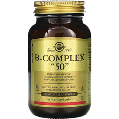 SLG208 | Amber glass bottle with gold label reading B-COMPLEX \