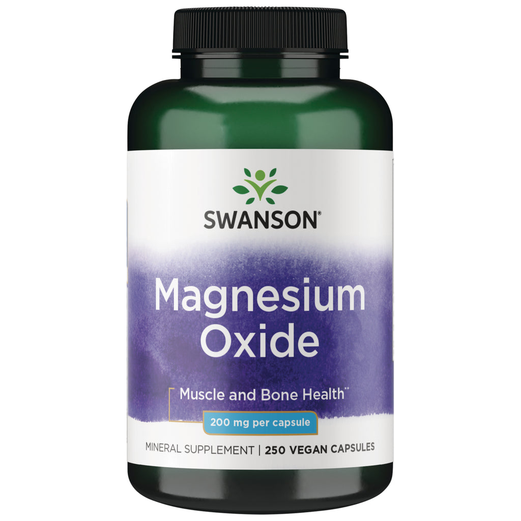 SW196 | Swanson Magnesium Oxide, Muscle and Bone Health, 200 mg per capsule, 250 capsules - Thumbnail