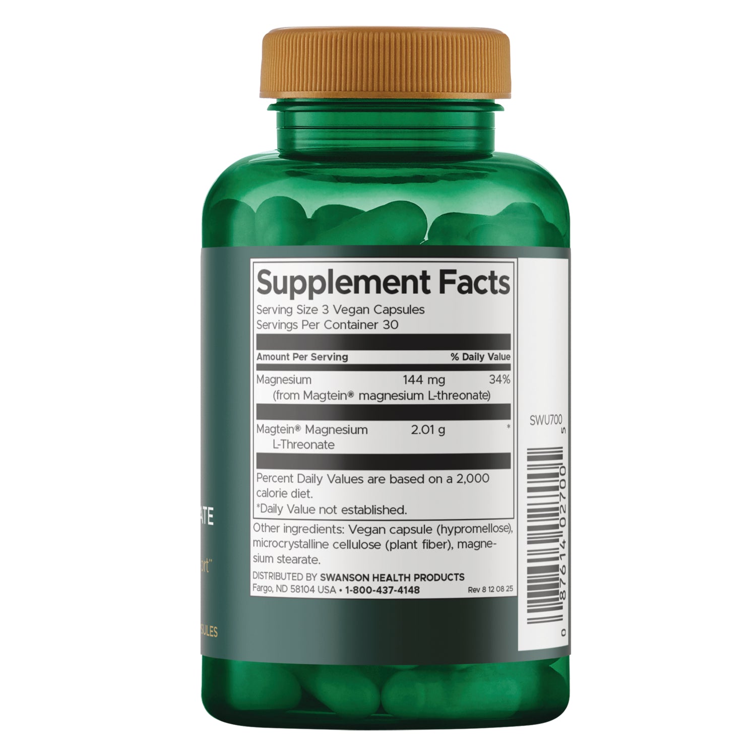 SWU700 | Supplement Facts panel listing magnesium (Magtein magnesium L-threonate) and serving sizes