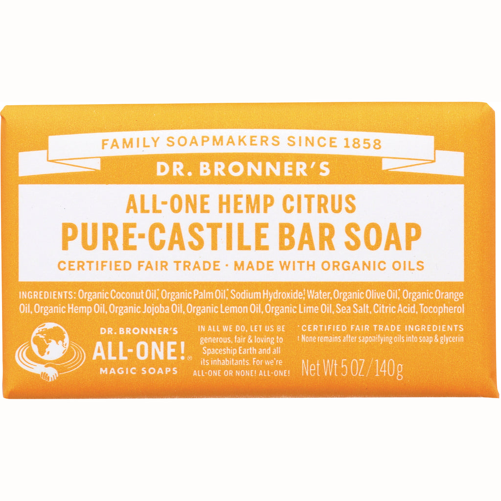 DRB020 | DR. BRONNER'S All-One Hemp Citrus pure-castile bar soap front packaging - Thumbnail