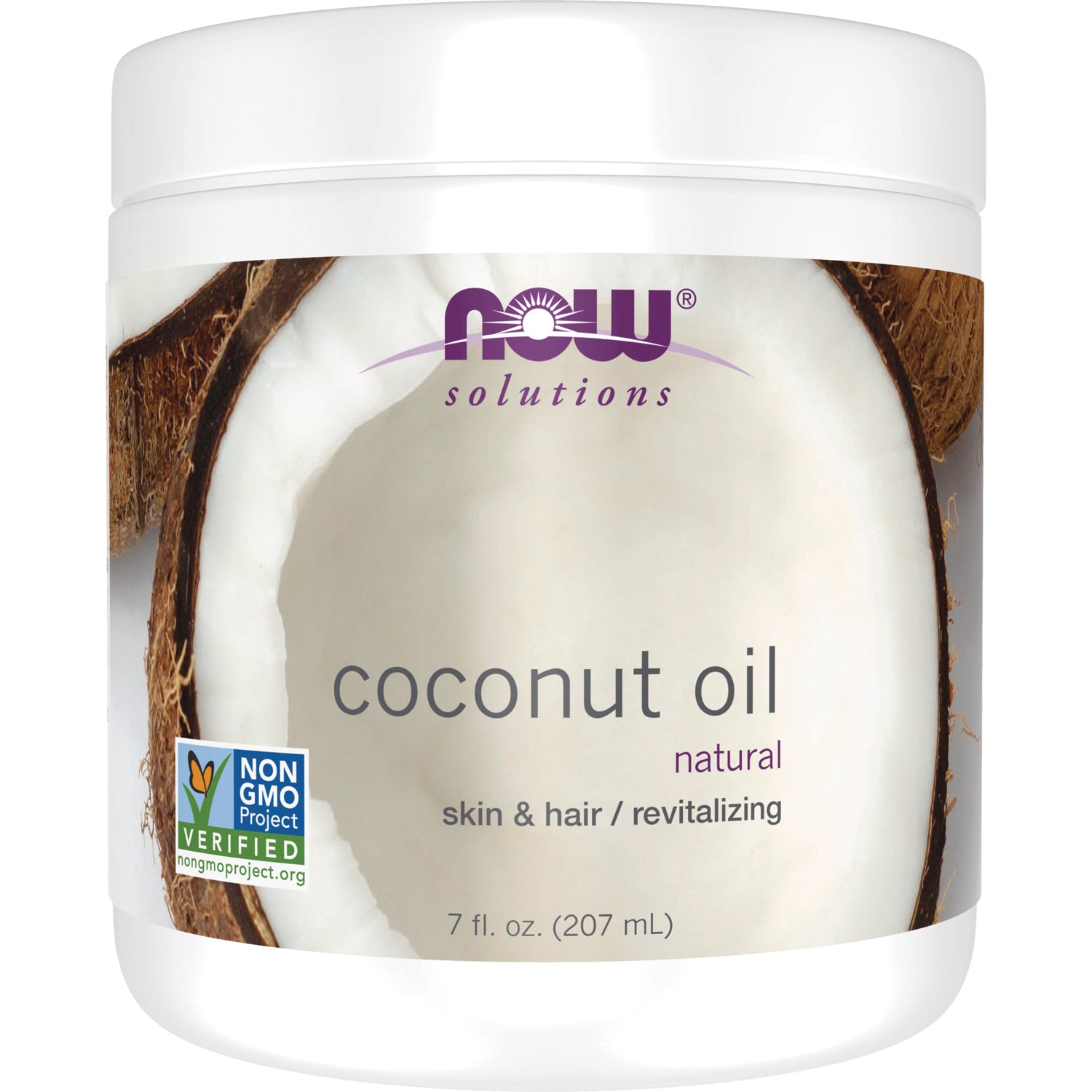 NWF1102 | NOW Solutions coconut oil jar, natural, skin & hair revitalizing, 7 fl oz (207 mL)