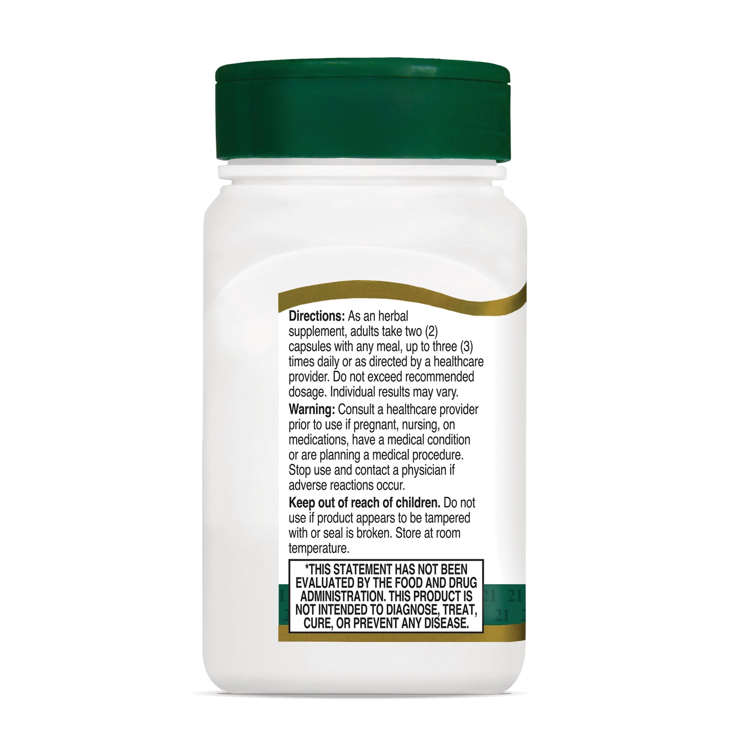 CNT294 | Back of white supplement bottle showing directions, warnings, and FDA disclaimer