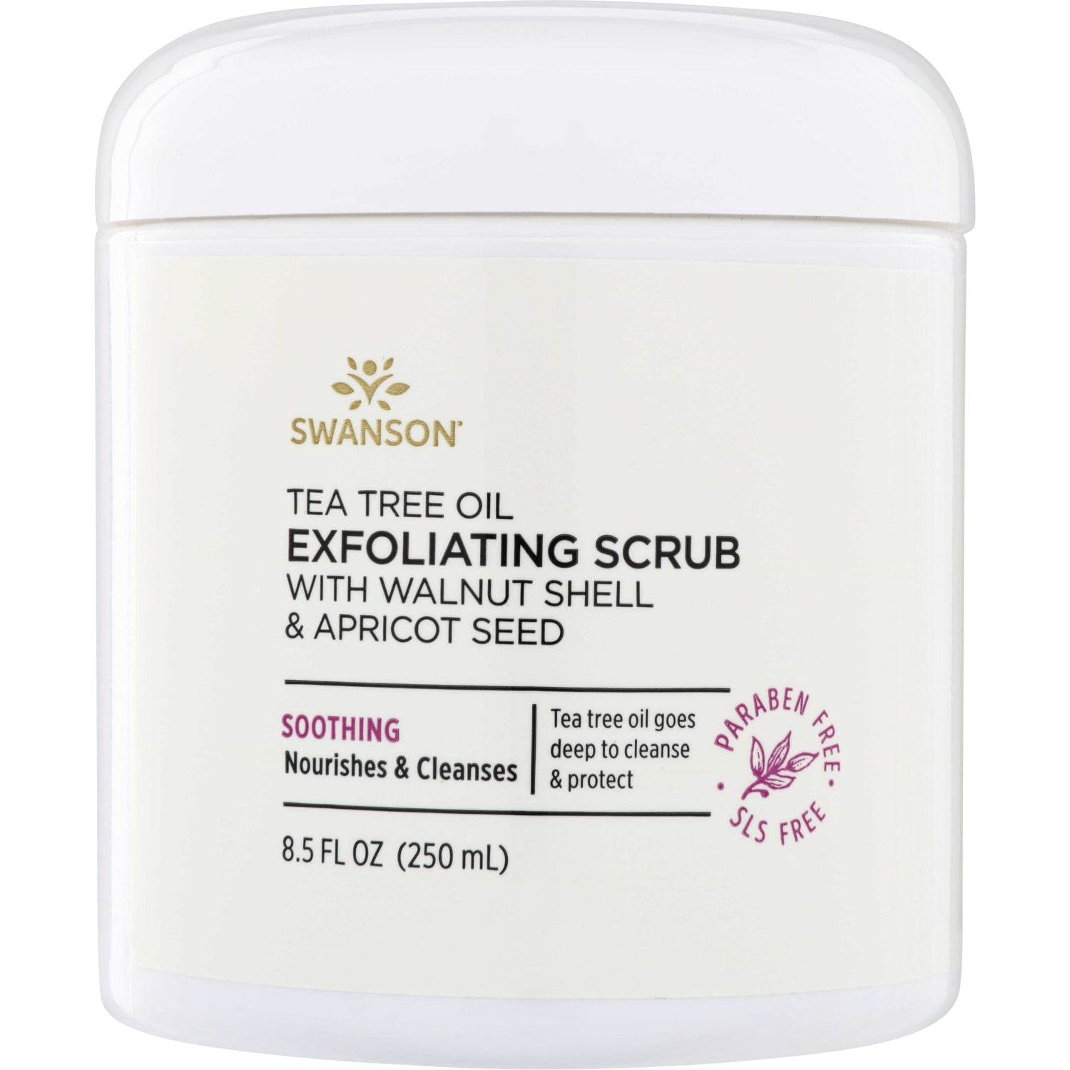 SWU752 | Swanson Tea Tree Oil Exfoliating Scrub with Walnut Shell & Apricot Seed, 8.5 fl oz, Paraben Free, SLS Free