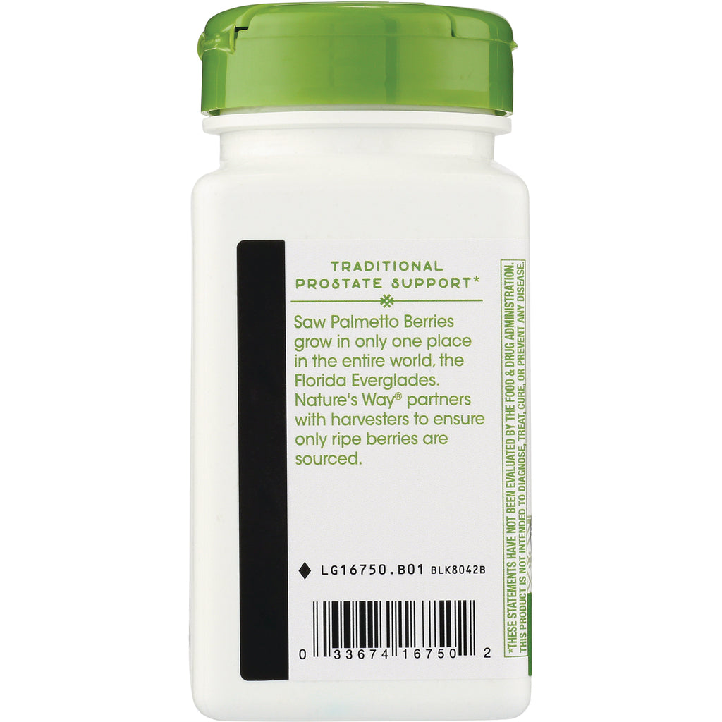 NW472 | back label of white supplement bottle with green cap reading Traditional Prostate Support and saw palmetto description with barcode - Thumbnail