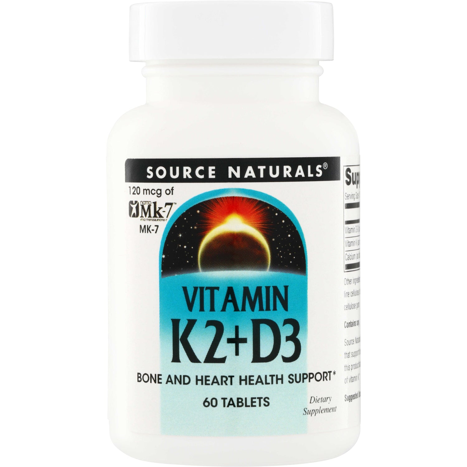SN142 | Source Naturals Vitamin K2+D3 MK-7, bone and heart health support, 60 tablets