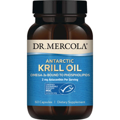 MRC039 | Dr. Mercola Antarctic Krill Oil bottle front label, 60 capsules dietary supplement