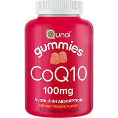 QNL013 | Red Qunol CoQ10 gummies bottle 100mg, creamy orange flavor dietary supplement 60 count