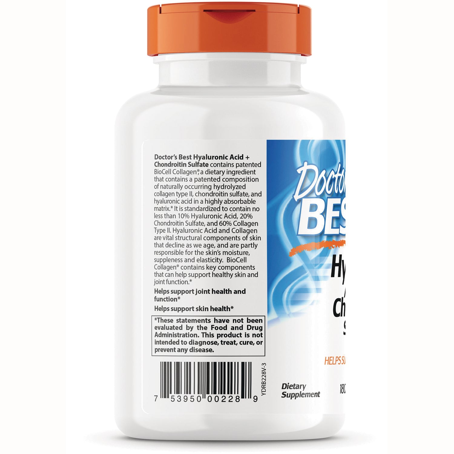 DB136 | Back label of white supplement bottle showing ingredient text, FDA disclaimer, and barcode