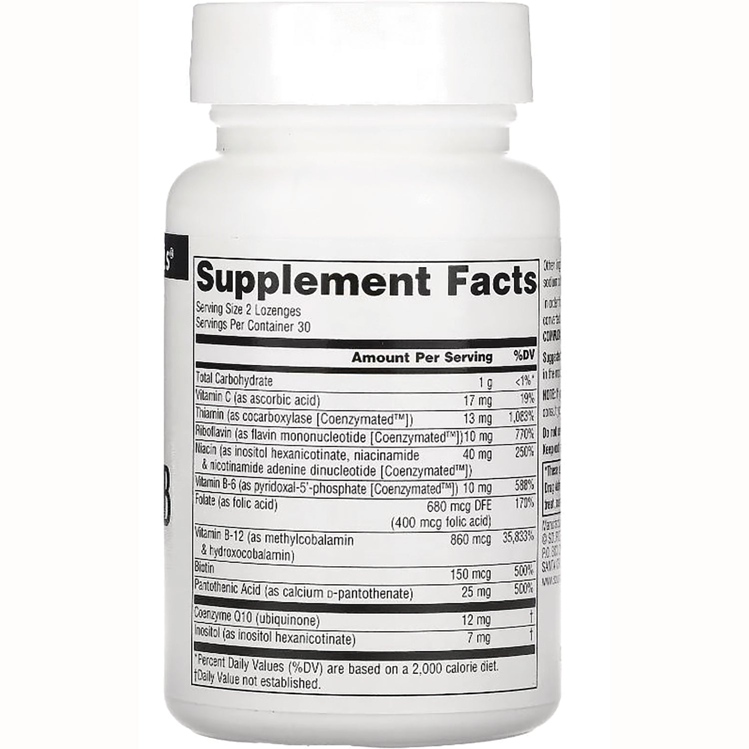 SN591 | Back label showing Supplement Facts panel on supplement bottle