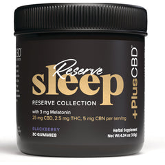 CV051 | Dark jar labeled Reserve sleep Reserve Collection with 3 mg melatonin, 25 mg CBD, blackberry 30 gummies