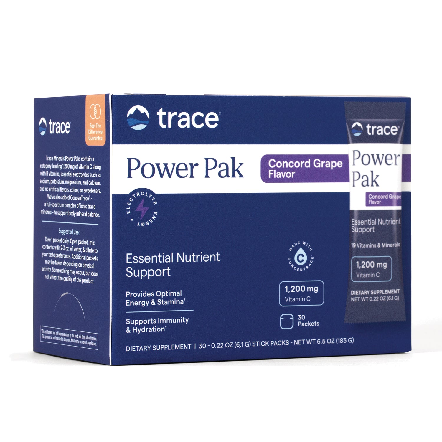 TM019 | Trace Minerals Power Pak, Concord Grape Flavor, 30 stick packs, 1,200 mg Vitamin C