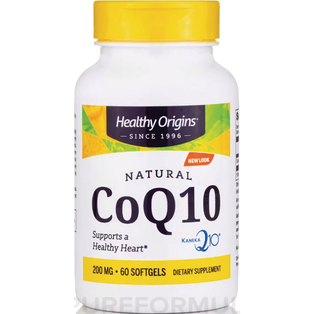HRG032 | Healthy Origins Natural CoQ10 bottle, 200 MG 60 softgels dietary supplement label visible - Thumbnail