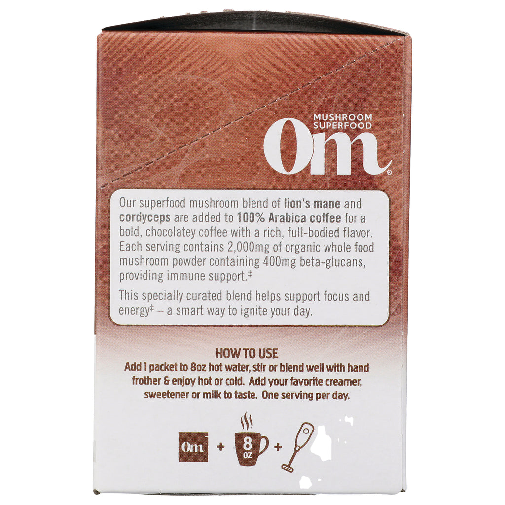 MMX035 | Back of Om mushroom superfood box showing product description, ingredients and how to use instructions - Thumbnail