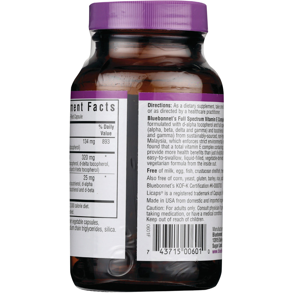 BLU130 | back of brown supplement bottle with purple cap showing Supplement Facts panel, directions text and barcode - Thumbnail