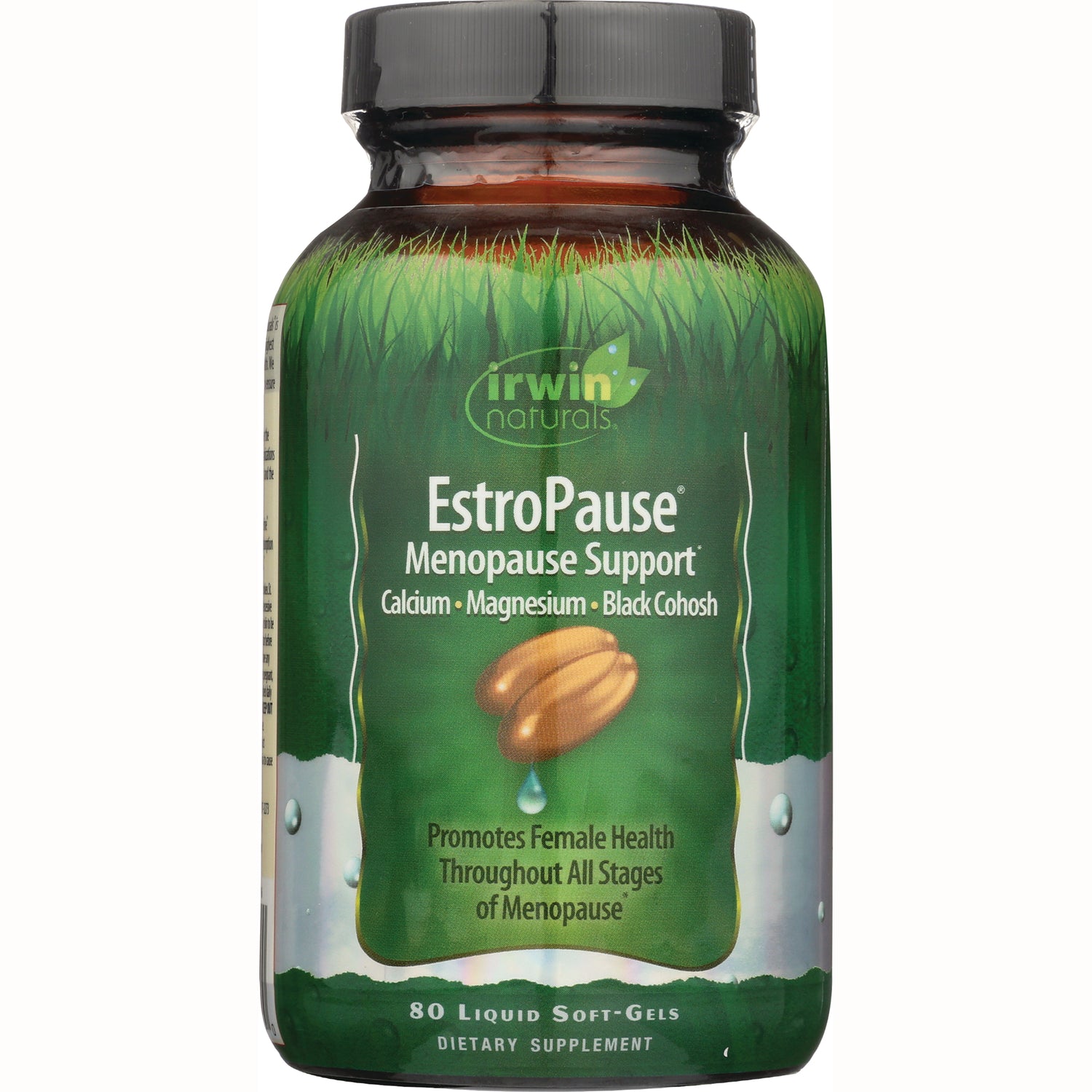 IR074 | Irwin Naturals EstroPause menopause support bottle, 80 liquid soft-gels with calcium magnesium and black cohosh