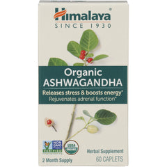 HHH003 | Himalaya Organic Ashwagandha herbal supplement front box showing brand name, organic badge and 60 caplets