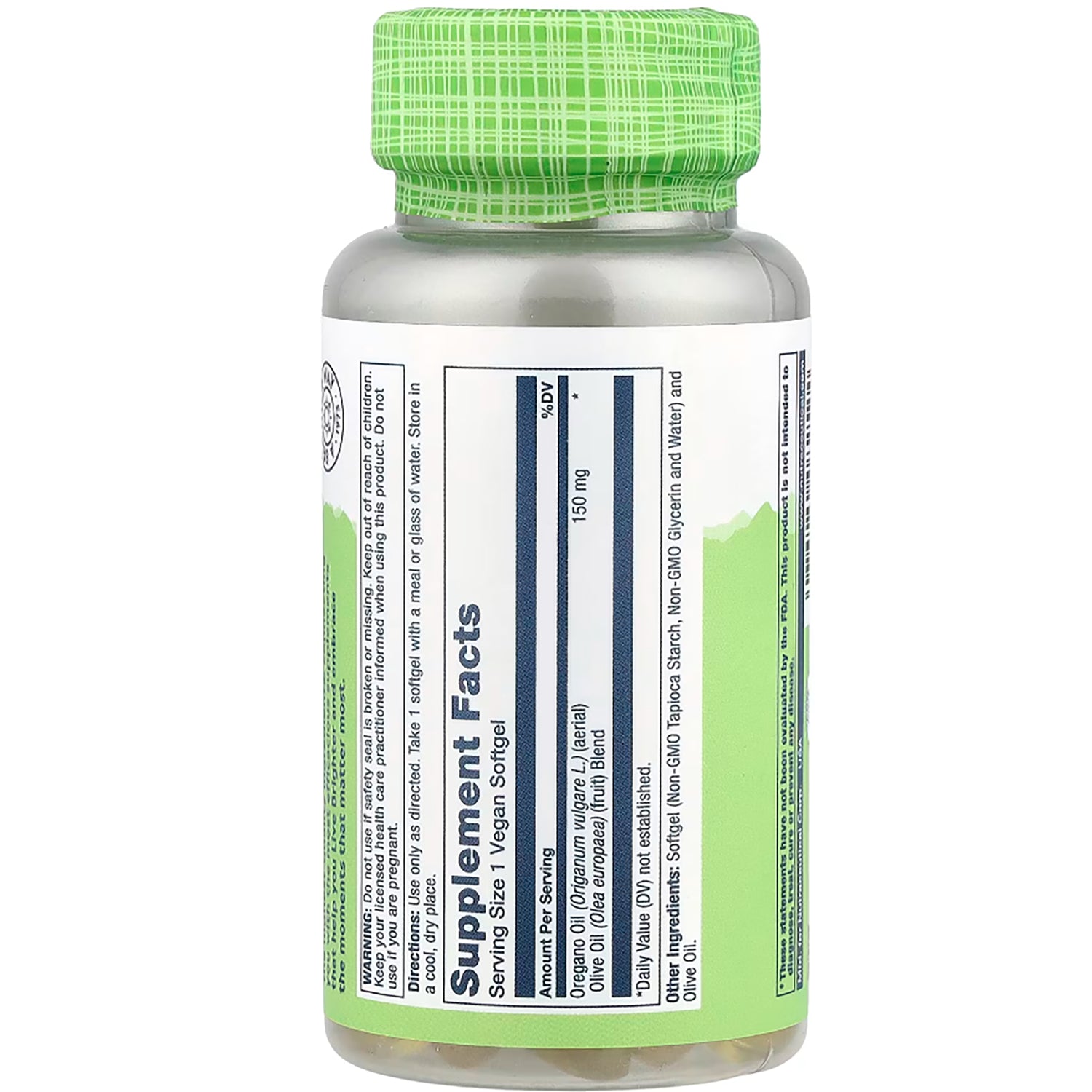 SLR204 | Solaray Oil of Oregano Supplement Facts Panel