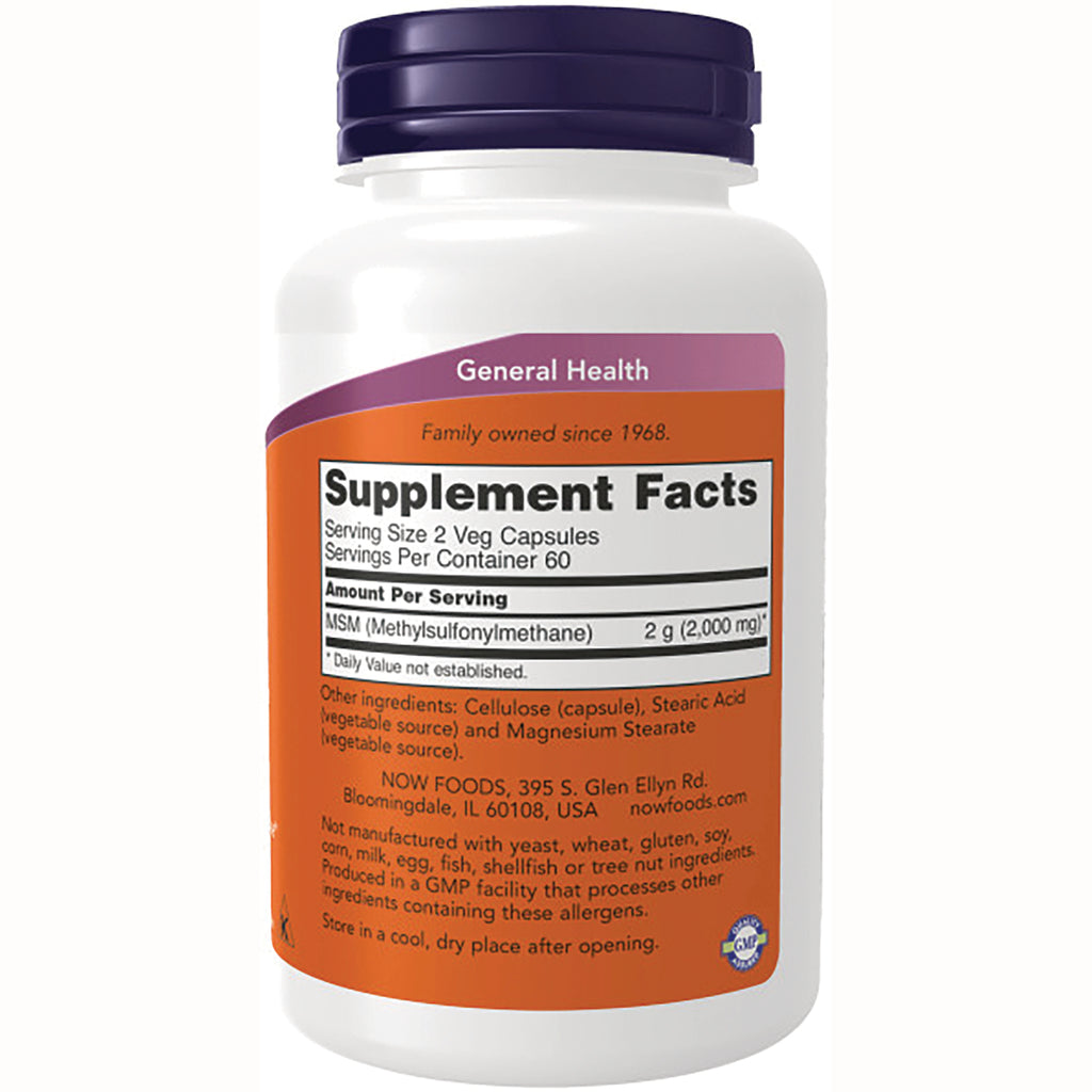 NWF063 | Back label showing Supplement Facts, MSM 2 g per serving and ingredients on white supplement bottle - Thumbnail